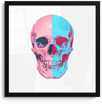 Poster in lijst - Fotolijst 40x40 cm - Posters - Schedel - Grafisch - Roze - Verdeeld - Posterlijst zwart - Decoratie - Wanddecoratie woonkamer - Muurdecoratie slaapkamer
