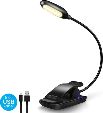 Auronic Leeslampje voor Boek - Voor in Bed - Met Klem - LED - USB Oplaadbaar - Slaapkamer - Boekenlamp - Bedlamp - Boekleeslampje - Verstelbaar en Flexibel - Zwart