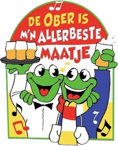 Strijkembleem/strijkapplicatie - Oeteldonk - Carnaval - Kikker - de ober is m'n allerbeste maatje - 9x7cm