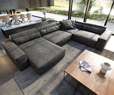 Woonkamerlandschap Sirpio XL kunstleer vintage antraciet 360x260 cm variabele rugleuning met