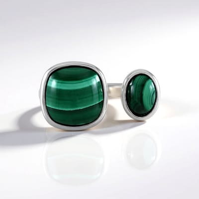 Cavill - Zilveren ring met malachiet - 925 Sterling Zilver Geplatineerd - 6,258 ct Malachiet Cabochon - Elegante ring dames uit DR Congo