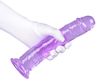 Gigantische Realistische Dildo met Zuignap – 21cm x 4,5cm Grote G-spot Dildo – Flexibel Jelly Materiaal met Geaderde Textuur – Handsfree Gebruik – Seksspeeltje voor Mannen en Vrouwen/Koppels – Paars