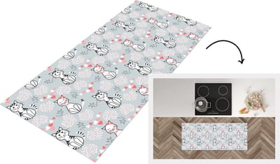 Keukenloper - Loper keuken - Patronen - Kat - Hart - 120x50 cm - Keukenloper vinyl