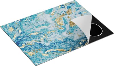 Chefcare Inductie Beschermer Blauwe Marmer met Goud - 70x50 cm - Afdekplaat Inductie - Kookplaat Beschermer - Inductie Mat
