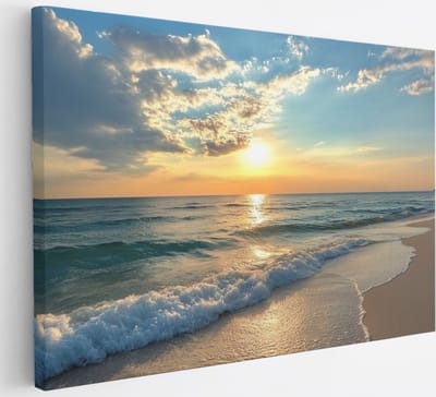 Saammp Canvas Schilderij - Strand - Zee - Zonsondergang - 30x20 - Foto op canvas - Wanddecoratie - muurdecoratie Woonkamer - Slaapkamer decoratie - Canvas Print