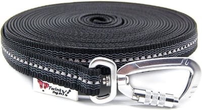 Hondenriem Rubber - Sleeplijn Trainingslijn - Veilige Grip - In Geweven Rubber - 5 Meter - Zwart Reflecterend