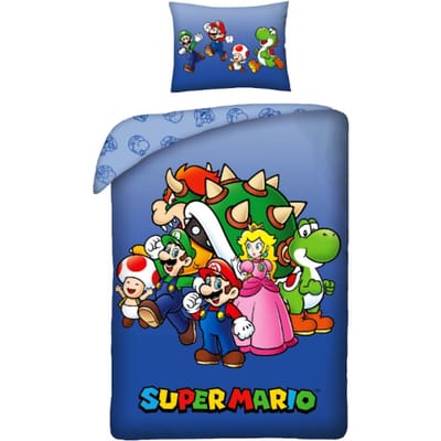 Super Mario Dekbedovertrek - 140 x 200 cm - Polyester - Donkerblauw