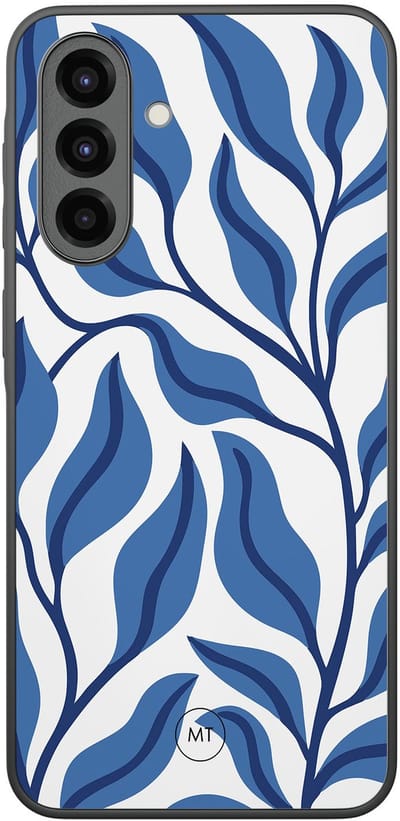 Hoesje geschikt voor Samsung Galaxy A36 - Blue leaves - TPU Hard Case Backcover - Blauw - Mooie Telefoonhoesjes