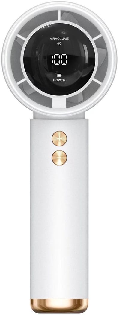 Draagbare handventilator - krachtige mini-turbineventilator met hoge snelheid - 100 windsnelheden - digitaal display - oplaadbare batterij van 1200 mAh - geschikt voor kamperen en reizen (wit).