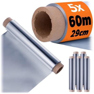 KADAX 5 x aluminiumfolie op rol, 29 cm x 60 m, extra sterke aluminiumfolie voor grillen, bakken, vers houden, invriezen, aluminiumfolie voor grill, keuken, catering gastronomie