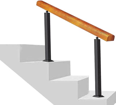 Smeedijzeren trapleuning - Houten reling - Veiligheid verhogen - Verstelbare hoek - 90 cm hoogte - Zwart