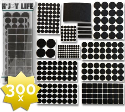 300x N'JOY LIFE Premium Viltjes Stoelpoten - Zwart - Zelfklevend Anti Kras Meubelvilt voor Meubels - 300 stuks - Rond en Vierkant - Zelfklevende Stoelpoot Beschermers - Meubelglijders Antikras Vilt voor Stoel - Bank - Tafel - Elektrische Apparatuur