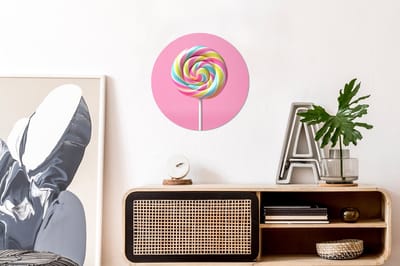 WallCircle - Wandcirkel - Muurcirkel - Lolly - Roze - Snoep - Zoet - Aluminium - Dibond - 30x30 cm - Binnen en Buiten