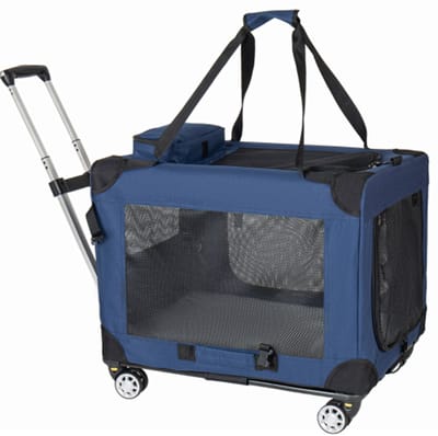 Huisdiertransportbox - Middelgrote/grote dierenkarren - Opvouwbare Huisdiertransportbox - 60 x 42 x 42 cm - Honden Reistas met Wielen – Huisdier Transportbox met Trolley - Opvouwbare Draagtas voor Katten en Kleine Honden – Ademend en Comfortabel