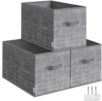 SONGMICS - Opbergbox Set van 3 - Opvouwbaar - Met Handgrepen en Etiket - Voor Kast Slaapkamer Woonkamer