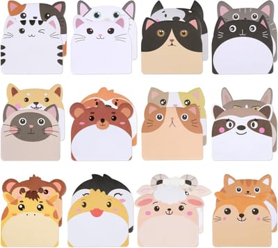 Set van 24 Schattige Sticky Notes voor Kinderen - Dierenvormige Zelfklevende Notitieblokken, Perfect als Cadeau voor Jongeren en Creatieve Projecten