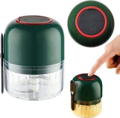 Elektrische Mini Hakmolen Oplaadbaar - Mini Portable Chopper - 250ml - Wit - Groentesijder Groen - Geschikt voor Uien, knoflook, kruid, peper en meer.