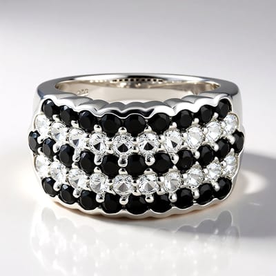 Cavill - Zilveren Ring 925 Sterling met Zwarte Spinel 1 93ct Witte Topaas 1 14ct - Modern Elegant Breed - 3 07ct - Maat 17