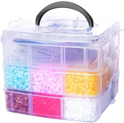 Opbergdoos met 3 verdiepingen, vakken, sorteerdoos, plastic opbergdoos met handvat, sorteerdoos tot 18 verstelbare vakken, voor het opbergen van naai-accessoires, kleine onderdelen