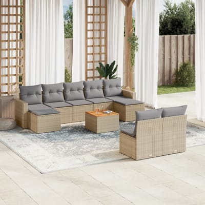 vidaXL - 10-delige - Loungeset - met - kussens - poly - rattan - beige