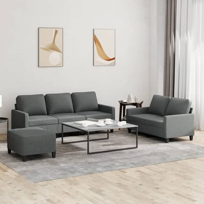 vidaXL - 3-delige - Loungeset - met - kussens - stof - donkergrijs