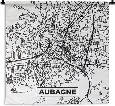 Wandkleed - Wanddoek - Aubagne - Kaart - Stadskaart - Frankrijk - Plattegrond - Zwart wit - 180x180 cm - Wandtapijt
