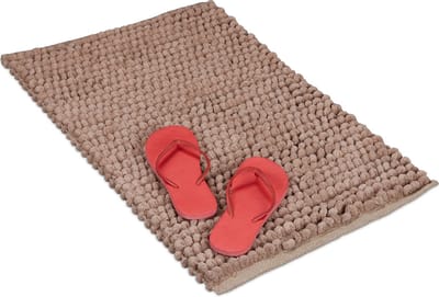 badmat chenille - 50 x 80 cm - antislip - wasbaar - voetmat badkamer - rechthoekig - bruin