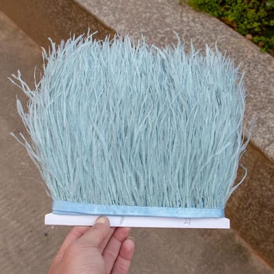 1 meter paarse struisvogelveren franje 8-10 cm natuurlijke pluimen lint voor bruiloft decoratie feestjurk kleding accessoires 8-10cm lichtblauwe kleur