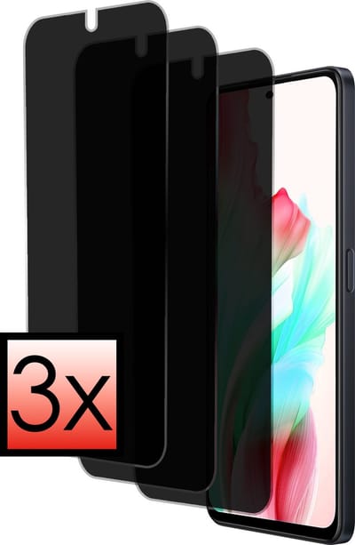 Screenprotector - 3 Stuks - Geschikt voor OPPO A58 - Privacy Filter - Beschermglas - Gehard Glas - Tempered Glass - Screen Protector - Anti Spy - Full Display Cover