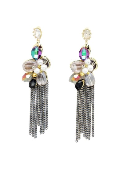 AVANT-GARDE PARIS Dangler Earrings - Multi-kleurige Kristallen met Lange Ketting - 1 stuk - Goudkleurig Plating