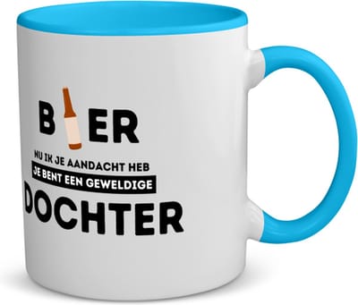 Akyol - bier, nu ik je aandacht heb je bent een geweldige dochter koffiemok - theemok - blauw - Dochter - de beste dochter - verjaardagscadeau - verjaardag - cadeau - cadeautje voor dochter - dochter artikelen - kado - geschenk - gift - 350 ML inhoud