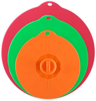 Siliconen Deksel Set - Vacuüm Deksel - Voedsel Bewaren - Herbruikbaar Luchtdicht - 3 Maten - Rood Groen Oranje