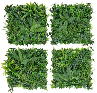 COSTWAY 4 stuks kunstheggen, plantenwand, 50 x 50 cm, panelen met veelzijdige bladeren, gesimuleerd gazon, kunstplant, wandplant voor muur, balkon, tuin, groen