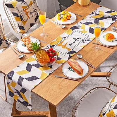 Tafelloper Klassieke Tafelloper, Linnen Decoratieve Luxe Damask Vintage Ontwerp Tafelloper, Tafelloper Grijs Geometrie,2 Kleuren