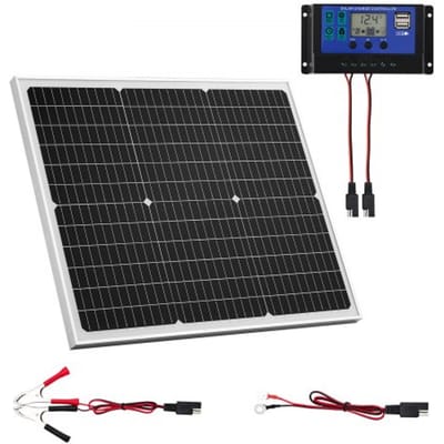 VEVOR 12V 50W monokristallijn zonnepaneelset met geüpgradede MPPT-controller voor auto, boot, camper, aanhanger, plat dak (montagebeugel niet inbegrepen)
