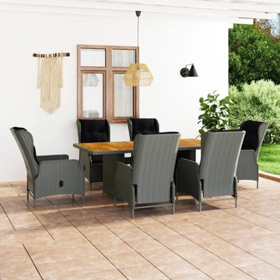 vidaXL - 7-delige - Tuinset - met - kussens - poly - rattan - lichtgrijs