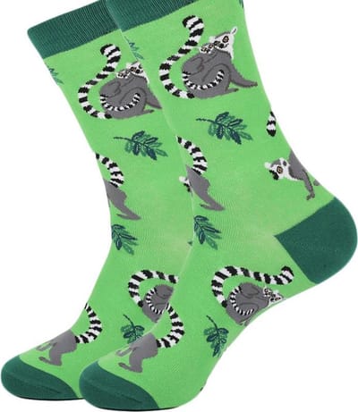 Sokken heren mannen groen - grijs - leuke print aap - 40 - 45 - cadeau voor hem - Kerst cadeau - geschenk man - verjaardagscadeau - gift