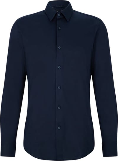 BOSS Hank-s slim fit overhemd - tricot - blauw - Strijkvriendelijk - Boordmaat: 43