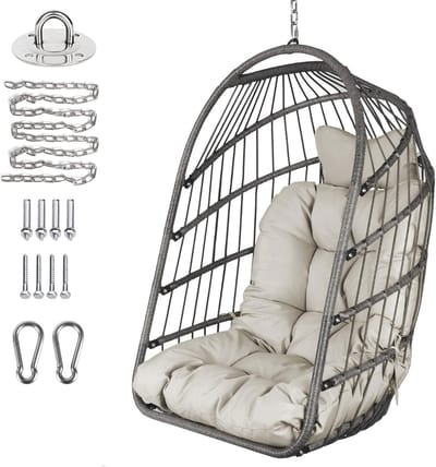 Opvouwbare Rotan Hangstoel met Kussens voor Slaapkamer en Balkon