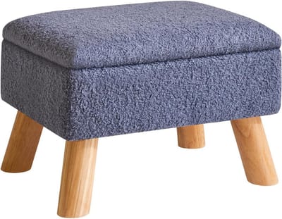 Voetenbank met opbergruimte - 40x30x28 cm - Teddy fluweel - Stevige houten poten - Blauw