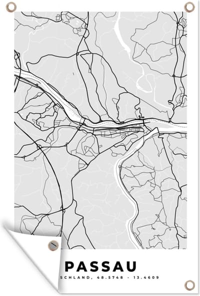Muurdecoratie Passau - Stadskaart - Plattegrond - Duitsland - Kaart - 120x180 cm - Tuinposter - Tuindoek