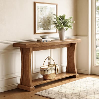 Tribesigns Consoletafel - 2-laags Sidetable - Hout - met opbergplanken - Industrieel - 160 x 35 x 85 cm - Console Tafel voor Hal, Woonkamer, Entree - Bruin