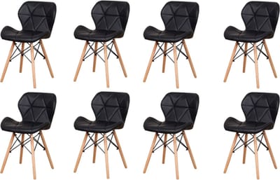 Happyment Moderne Eetkamerstoelen - Set van 8 - Zwart - Woonkamerstoelen - Keukenstoelen - Kuipstoel - Zithoogte 38cm