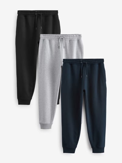 Next - Heren - Set van 3 slim-fit joggingbroeken van borstelstof - Zwart