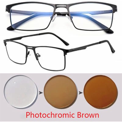 0 -0.5 -0.75 tot -6.0 Metalen volledig montuur, fotochromatische vierkante zonnebril op sterkte met cilindervormige glazen Myopia -1.0