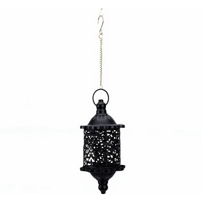 Porte-bougie décoratif marocain en fer fait main vintage ajouré à suspendre support pour bougie chauffe-plat pour maison porche patio noir