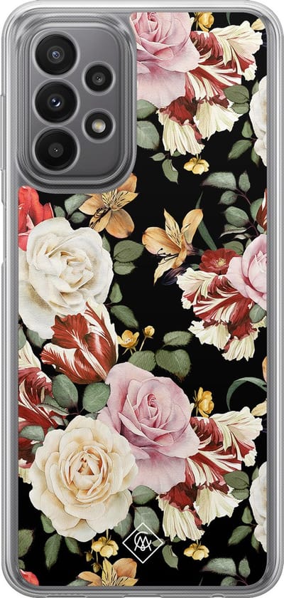 Casimoda® hoesje - Geschikt voor Samsung Galaxy A23 - Bloemen flowerpower - 2-in-1 case - Schokbestendig - Bloemen - Verhoogde randen - Multi, Transparant