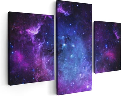 Artaza Canvas Schilderij Drieluik Ruimte in het Paars Blauw  - 90x60 - Foto Op Canvas - Canvas Print