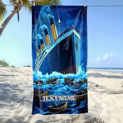 Custom Titanic Schip Strandlaken Gepersonaliseerde Naam Boot Microvezel Badlaken 160x80cm Zacht Sneldrogend Zwembad 50x100cm(20x40in) blue
