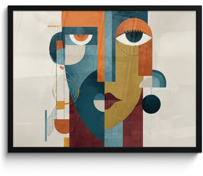 Poster in lijst - Fotolijst 80x60 cm - Posters - Geometrisch - Strakke vormen - Kleurrijk - Posterlijst zwart - Decoratie - Wanddecoratie woonkamer - Muurdecoratie slaapkamer